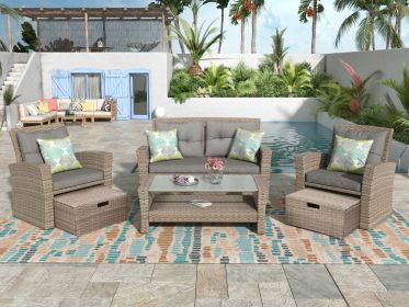 Patio Furniture Set, 4 Piece Outdoor Conversation Set All Weather Wicker Sectional Sofa with Ottoman and Cushions - Gray