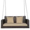 49in Brown Gradient Rattan Beige Cushion Rattan Swing Chair(Swing frames not included) - as picture