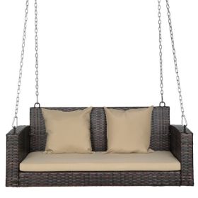 49in Brown Gradient Rattan Beige Cushion Rattan Swing Chair(Swing frames not included) - as picture
