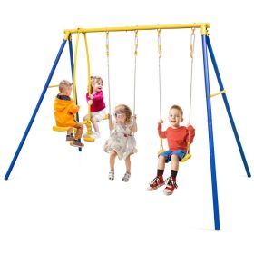 Metal Swing Set for Backyard with 2 Swing Seats and 2 Glider Seats - Blue