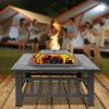 Portable Courtyard Metal Fire Pit with Accessories Black - Black