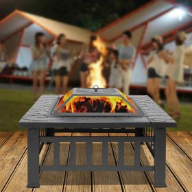 Portable Courtyard Metal Fire Pit with Accessories Black - Black