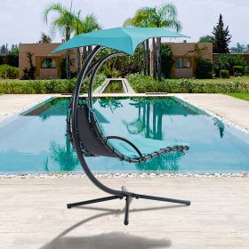 53.15 in. Outdoor Teal Hanging Curved Lounge Chair Steel Hammocks Chaise Swing with Built-In Pillow and Removable Canopy - Teal