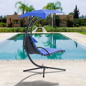 53.15 in. Outdoor Teal Hanging Curved Lounge Chair Steel Hammocks Chaise Swing with Built-In Pillow and Removable Canopy - Navy