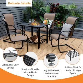 31 Inch Outdoor Fire Pit Dining Table with Cooking BBQ Grate - Black