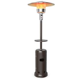 48,000 BTU Standing Outdoor Heater Propane LP Gas Steel with Table and Wheels - Brown