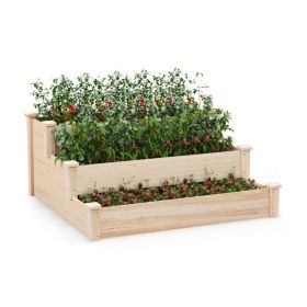 3-Tier Wooden Raised Garden Bed for Backyard Patio Gardening - Natural