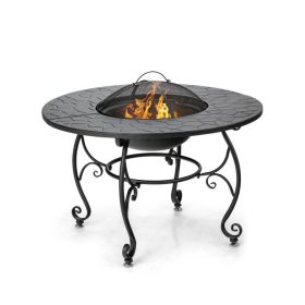 35.5 Feet Patio Fire Pit Dining Table With Cooking BBQ Grate - Black