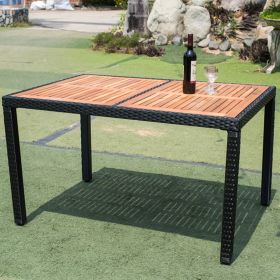 EELIFEE 7 piece Outdoor Patio Wicker Dining Set Patio Wicker Furniture Dining Set w/Acacia Wood Top - as Pic