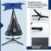 53.15 in. Outdoor Teal Hanging Curved Lounge Chair Steel Hammocks Chaise Swing with Built-In Pillow and Removable Canopy - Navy