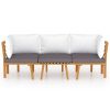 3 Piece Patio Lounge Set with Cushions Solid Acacia Wood - Brown