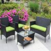 4 PC Rattan Patio Furniture Set Outdoor Patio Cushioned Seat Wicker Sofa (green Cushion) - as Pic