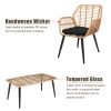 4-Piece Patio Furniture Outdoor Bistro Set, All Weather Rattan Conversation Bistro Loveseat Chair and Table Set for Backyard Balcony Deck - as picture