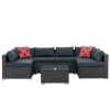 Patio Furniture, Outdoor Furniture, Seasonal PE Wicker Furniture, 7 Set Wicker Furniture With Tempered Glass Coffee Table - as Pic