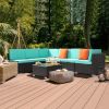 Brown Gradient Rattan Lake Blue Cushion Cushion Vacuum Packing Rattan 7 Piece Set - Brown Gradient