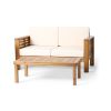 Teak Acacia Wood Loveseat and Coffee Table Set with Cream Cushions - as Pic