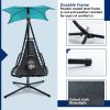 53.15 in. Outdoor Teal Hanging Curved Lounge Chair Steel Hammocks Chaise Swing with Built-In Pillow and Removable Canopy - Teal