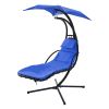 53.15 in. Outdoor Teal Hanging Curved Lounge Chair Steel Hammocks Chaise Swing with Built-In Pillow and Removable Canopy - Navy