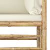 5 Piece Patio Lounge Set with Cream White Cushions Bamboo - Brown