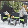 4 PC Rattan Patio Furniture Set Outdoor Patio Cushioned Seat Wicker Sofa (green Cushion) - as Pic