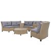 [VIDEO provided] 6 - Person Fan-shaped Rattan Suit Combination with Cushions and Table; Suitable for Garden - Gray