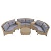 [VIDEO provided] 6 - Person Fan-shaped Rattan Suit Combination with Cushions and Table; Suitable for Garden - Gray