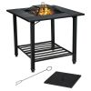 31 Inch Outdoor Fire Pit Dining Table with Cooking BBQ Grate - Black