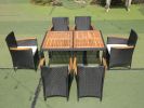 EELIFEE 7 piece Outdoor Patio Wicker Dining Set Patio Wicker Furniture Dining Set w/Acacia Wood Top - as Pic