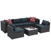 Patio Furniture, Outdoor Furniture, Seasonal PE Wicker Furniture, 7 Set Wicker Furniture With Tempered Glass Coffee Table - as Pic