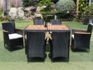 EELIFEE 7 piece Outdoor Patio Wicker Dining Set Patio Wicker Furniture Dining Set w/Acacia Wood Top - as Pic