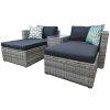 5 Pieces PE Wicker Sectional Sofa Set with Gray Cushion - as Pic