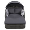 79.9" Outdoor Sunbed with Adjustable Canopy; Double lounge; PE Rattan Daybed; White Wicker; Gray Cushion - Gray