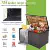 134 Gallon Rattan Storage Box with Zippered Liner and Solid Acacia Wood Top - Mix brown