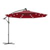 10 Feet Patio Umbrella with Crank and Solar LED Lights - Dark Red