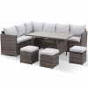 7-Pieces PE Rattan Wicker Patio Dining Sectional Cusions Sofa Set with Grey cushions - as Pic
