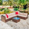 Nestl 7 Piece Patio Furniture Wicker Conversation Set, Brown/ Beige - as Pic