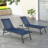 3 Pieces Patio Chaise Lounge Chair and Table Set for Poolside Yard - Brown