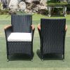 EELIFEE 7 piece Outdoor Patio Wicker Dining Set Patio Wicker Furniture Dining Set w/Acacia Wood Top - as Pic