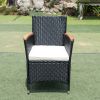 EELIFEE 7 piece Outdoor Patio Wicker Dining Set Patio Wicker Furniture Dining Set w/Acacia Wood Top - as Pic