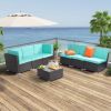 Brown Gradient Rattan Lake Blue Cushion Cushion Vacuum Packing Rattan 7 Piece Set - Brown Gradient