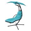 53.15 in. Outdoor Teal Hanging Curved Lounge Chair Steel Hammocks Chaise Swing with Built-In Pillow and Removable Canopy - Teal
