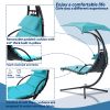 53.15 in. Outdoor Teal Hanging Curved Lounge Chair Steel Hammocks Chaise Swing with Built-In Pillow and Removable Canopy - Teal