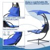 53.15 in. Outdoor Teal Hanging Curved Lounge Chair Steel Hammocks Chaise Swing with Built-In Pillow and Removable Canopy - Navy