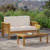 Teak Acacia Wood Loveseat and Coffee Table Set with Cream Cushions - as Pic