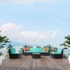 Brown Gradient Rattan Lake Blue Cushion Cushion Vacuum Packing Rattan 7 Piece Set - Brown Gradient