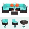 Brown Gradient Rattan Lake Blue Cushion Cushion Vacuum Packing Rattan 7 Piece Set - Brown Gradient