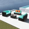 Brown Gradient Rattan Lake Blue Cushion Cushion Vacuum Packing Rattan 7 Piece Set - Brown Gradient
