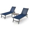 3 Pieces Patio Chaise Lounge Chair and Table Set for Poolside Yard - Navy