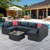 Patio Furniture, Outdoor Furniture, Seasonal PE Wicker Furniture, 7 Set Wicker Furniture With Tempered Glass Coffee Table - as Pic