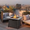 35 Inch Propane Gas Fire Pit Table Wicker Rattan with Lava Rocks PVC Cover - Black